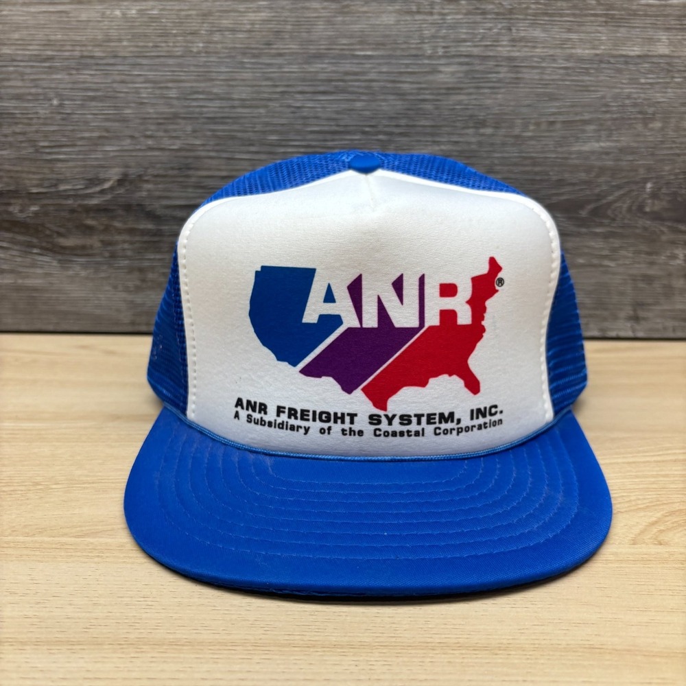Vintage ANR Freight System Hat Cap Snap Back Blue White Trucker Mesh Trucking